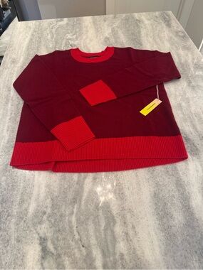 summersalt Two-Tone Crewneck Sweater - Burgundy & Red